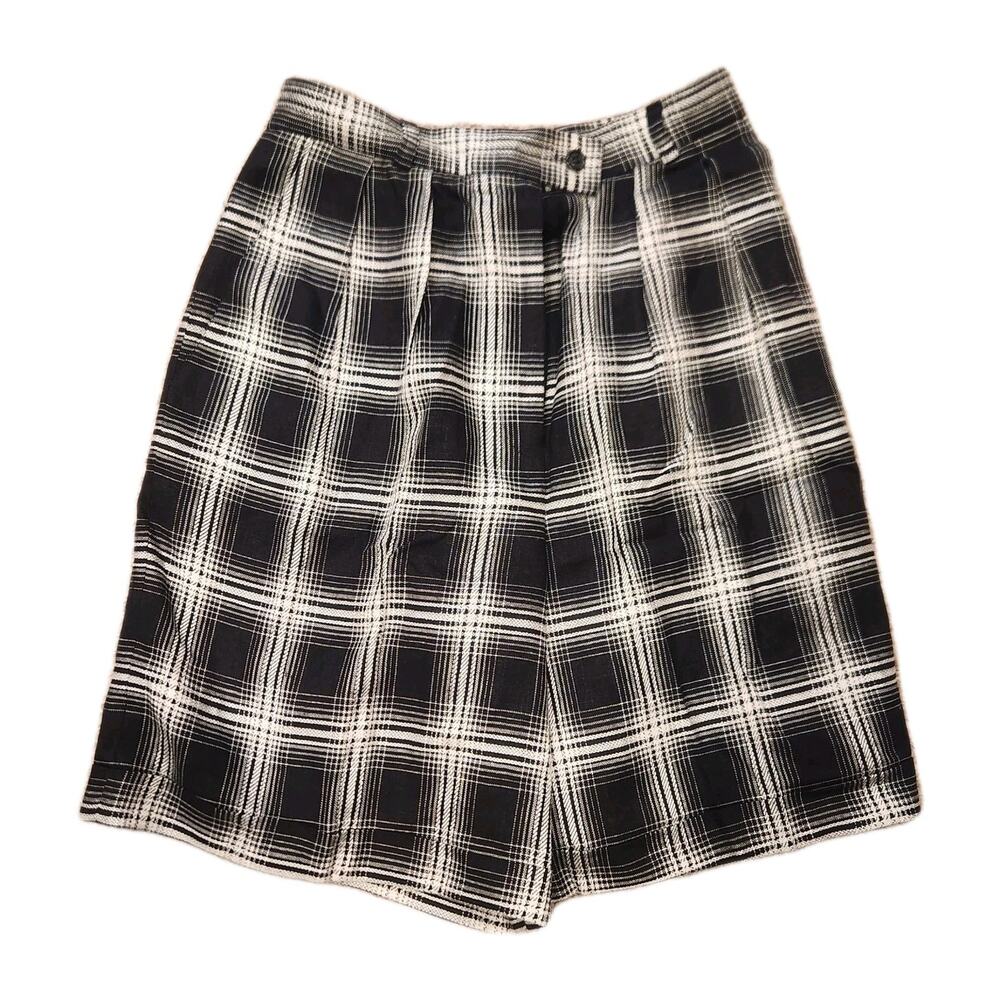 NWT Vintage Talbots 6p Black And White Checkered Linen Shorts Petite‎ Bermuda